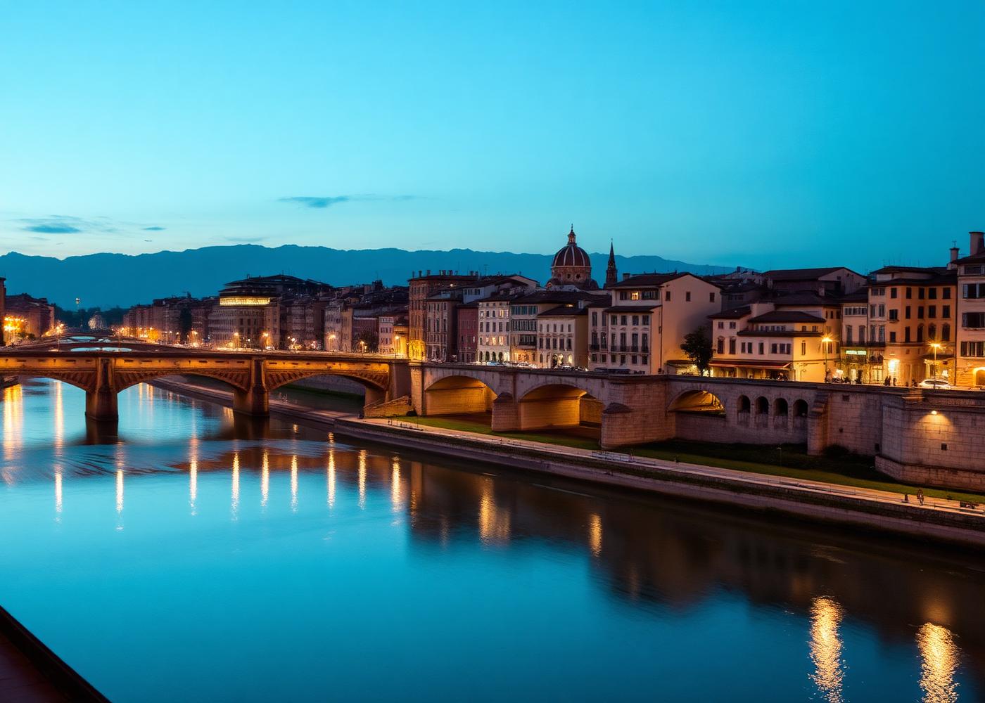 Paisagem urbana toscana ao anoitecer